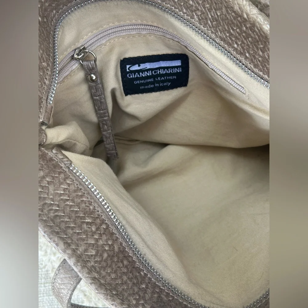 Gianni Chiarini Woven Chevron Leather Tote Bag with Zipper - Made in Italy - Picture 6 of 9